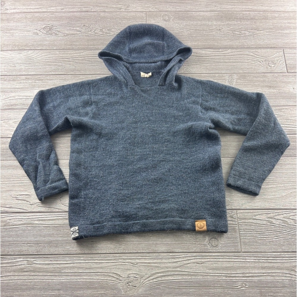PAKA Royal Alpaca Wool Blend Hoodie Sweater Gray Blue Small Made in Peru